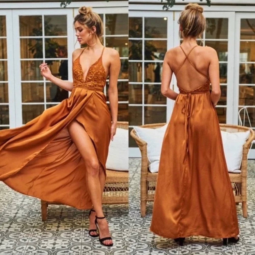 Hello Molly Pure Desire Maxi Dress In Camel Size Small